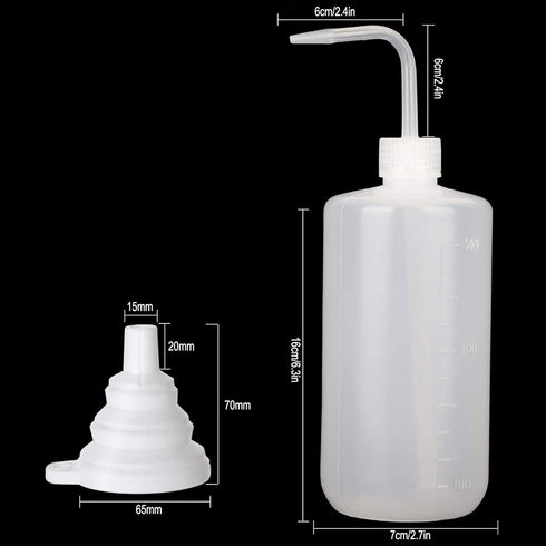 Hyber&Cara Safety Wash Bottle 2Pcs 500ml Plastic Squeeze Bottle for Lab Plant Watering Tattoo Wash Bottle with 1Pc Silicone Funnel by Hyber&Cara