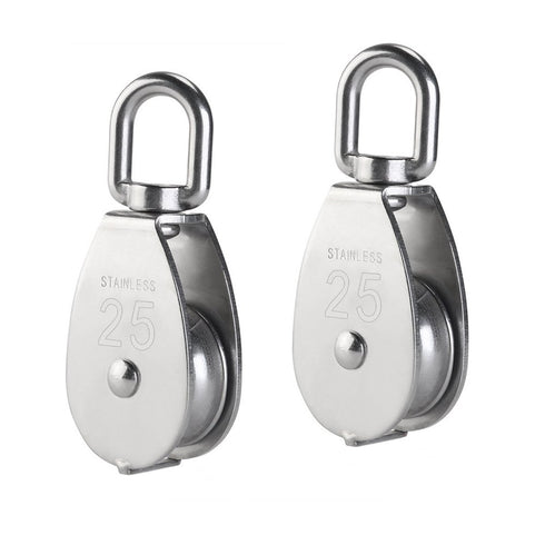 YAMASO 2Pcs 304 Stainless Steel M25 Silver Single Pulley Block - Wire Rope Hanging Towing Wheel