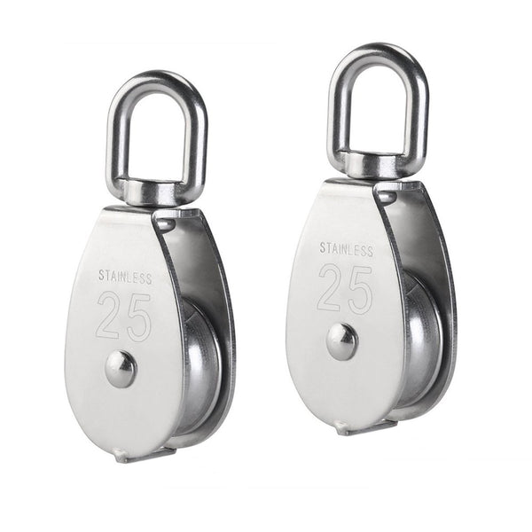 YAMASO 2Pcs 304 Stainless Steel M25 Silver Single Pulley Block - Wire Rope Hanging Towing Wheel