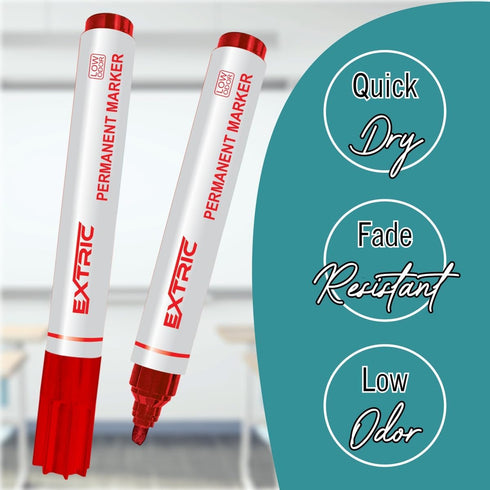 Permanent Markers, Chisel Tip, Red, Quick Drying Ink, Works on Paper, Wood, Plastic, Metal, Glass for Home, Office,