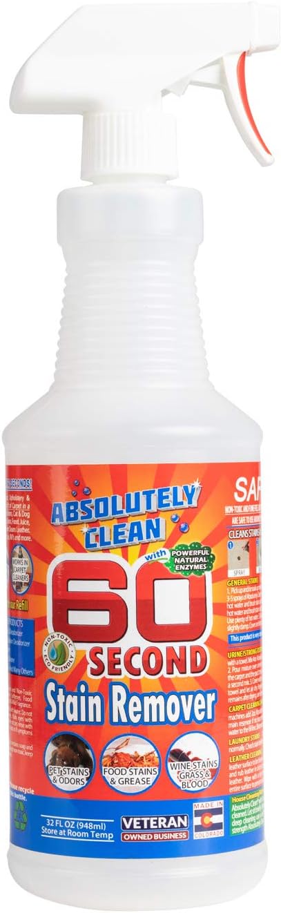 Amazing 60 Second Stain Remover - Commercial Strength Natural Enzymes for Food, Grease, Pet Stains - 32oz