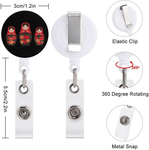 Generic Russian Nesting Dolls Funny Retractable ID Badge Holder Reel with Belt Clip for Name Card Keychain