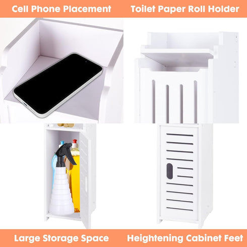 ShellKingdom Toilet Paper Holder Stand, Bathroom Storage Cabinet with Doors and Shelves, Slim Storage Cabinet