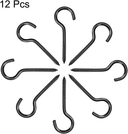 uxcell 2.6" Screw Eye Hooks, Self Tapping Screws, Screw-in Hanger Eye-Shape Hooks, Black 12pcs