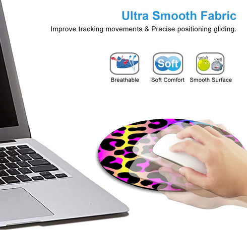 IMAYONDIA Cheetah Animal Print Gaming Mouse Pad - Colorful Leopard Round Mouse Pad with Non-Slip Rubber Base for Office