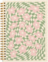 Retro 70s Pink Flower Sage Green Distorted Checkered Lined Hardcover Spiral Notebook Journal, 5.5×8.3 Inch
