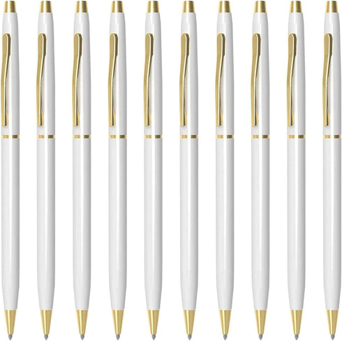 Cambond Ballpoint Pens, White Pens, Black Ink Bulk Pens, 1.0 mm Medium Point, Comfortable Writing for Men Women, 10