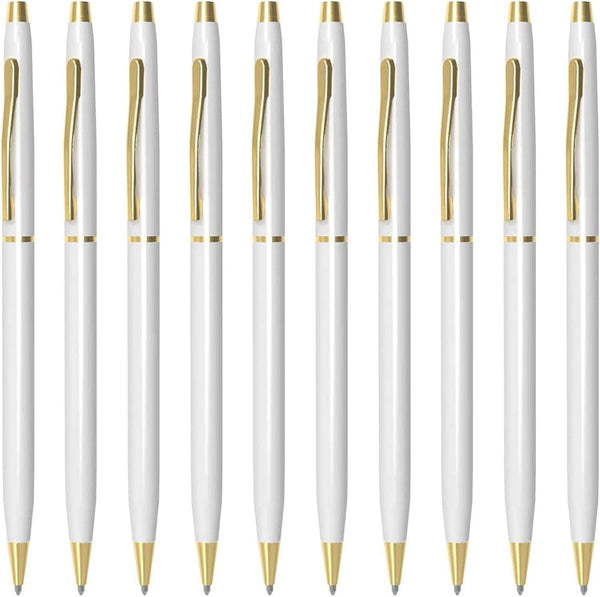 Cambond Ballpoint Pens, White Pens, Black Ink Bulk Pens, 1.0 mm Medium Point, Comfortable Writing for Men Women, 10