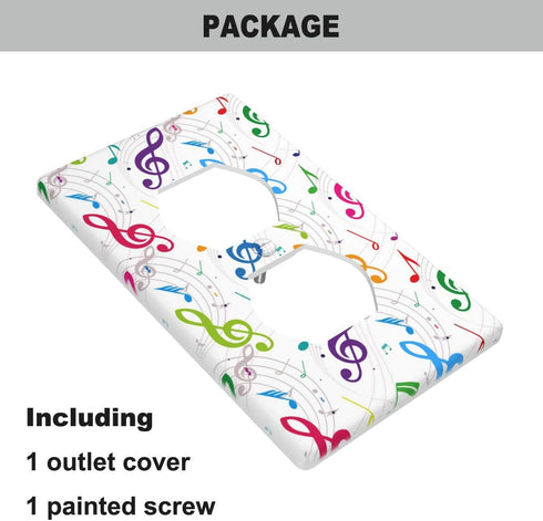 Musical Duplex Receptacle Outlet Wall Plate: Colorful Treble Clef Music Notes Light Switch Cover, Standard Size 1-Gang