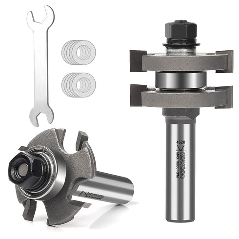 Pro Adjustable Tongue and Groove Router Bit Set 1/2 Inch Shank, T