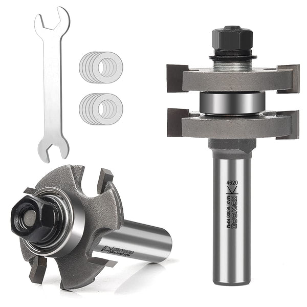 Pro Adjustable Tongue and Groove Router Bit Set 1/2 Inch Shank, T