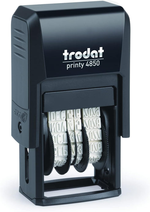 Trodat Printy 4850 Date Stamp, Pocket Sized Self Inking Stamp, Blue and Red Ink