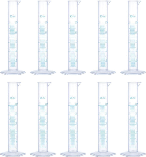 uxcell Plastic Graduated Cylinder, 25ml Measuring Cylinder, Test Tube Beakers, Clear Hex Base
