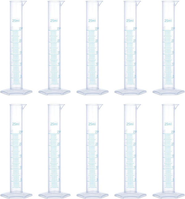 uxcell Plastic Graduated Cylinder, 25ml Measuring Cylinder, Test Tube Beakers, Clear Hex Base