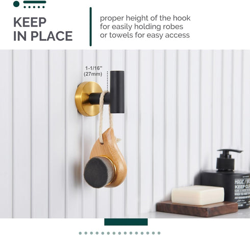 Angle Simple Black & Gold Towel Hook 2 PCS, Stainless Steel Bathroom Robe Holder, Wall Mounted Coat Hand Towel Hanger