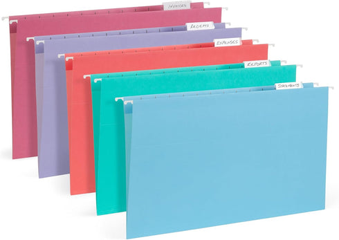 Blue Summit Legal Hanging File Folders, Assorted Gem Tones, 25 Hanging Files for Organization, 25 per Box