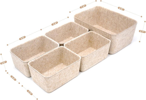 Welaxy Drawer Organizers Dividers Storage Bins, Home Office Deep Storage Bin 5-Pack Gift Solutions in Oatmeal