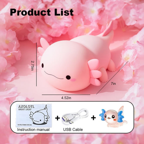 +1) magical JD Axolotl Night Light for Kids Bedroom, Animal Silicone Nursery Night Lamp Touch Dinosaurs Nightlights USB