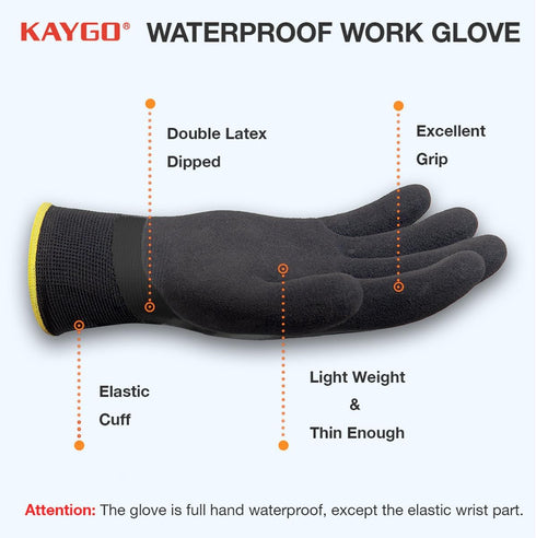 KAYGO Waterproof Work Gloves for Men and Women, Rubber Coated Non-slip Gloves for Garden, Outdoor