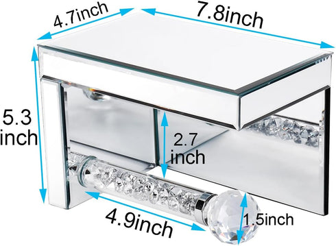 TACIDON Crystal Crush Diamond Toilet Paper Holder with Mirrored Shelf. Silver Modern Toilet Paper Holder Wall Mounted