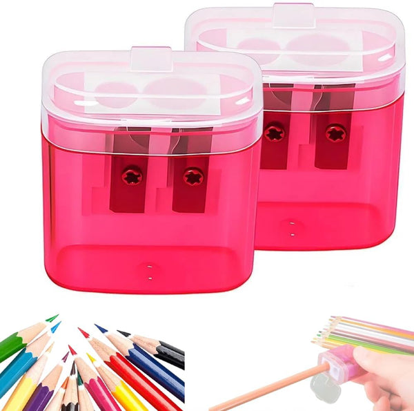 Generic Dual Hole Pencil Sharpener, Handheld Pencil Pharpener for Kids with Lid,Mini Compact