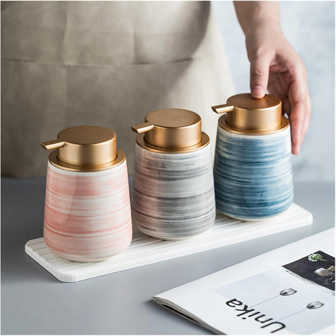 Zengujy sub-Package Ceramic Hand sanitizer Bottle Hotel Bathroom Shampoo Shower Gel Bottle Toilet Press Bottle(Gray)