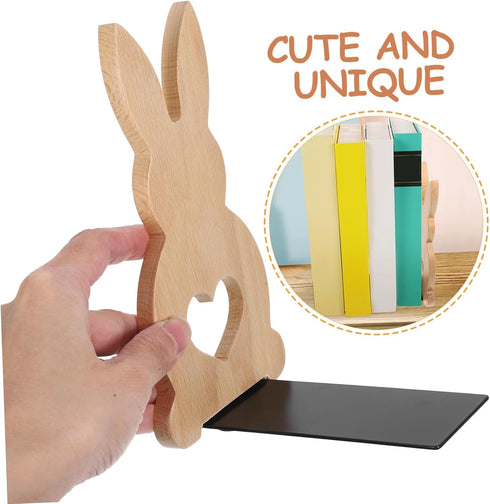 TEHAUX Charming Rabbit Bookends for Desk Organization Adorable Bunny Design for Home Offices and Shelves Beech Material