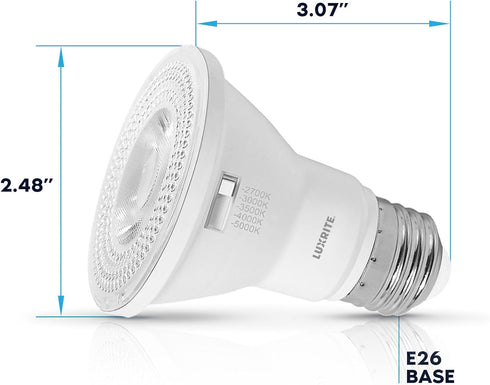 PAR20 Bulb, 50W 5 2700K-5000K, 550 7W, Dimmable Bulb, E26 (4 Pack) LUXRITE LED Flood Light Equivalent, Color Selectable