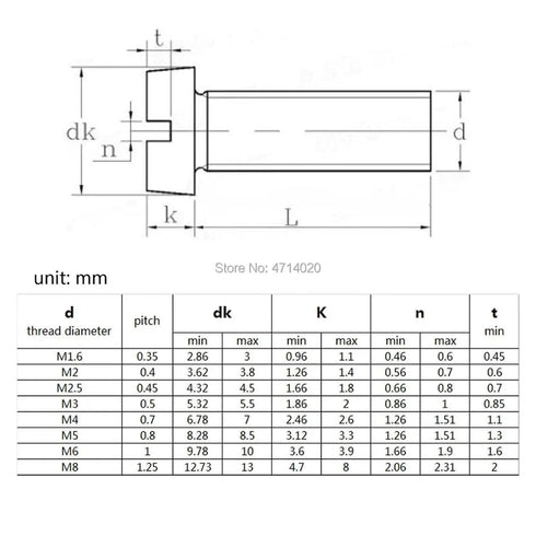 Generic 100pcs/lot A2-70 GB65 M1.6 M2 M2.5 M3 M4 M5 M6 304(10mm x100pcs,M4) Stainless Steel Slotted Cap Head Slot