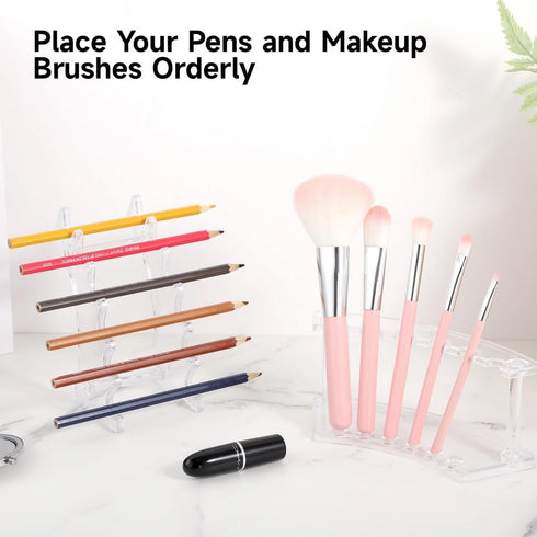 Texvora Set 10, 6-Slot Clear Acrylic Pen Holders Of Vertical & Horizontal Pen Display Racks, Makeup Brush