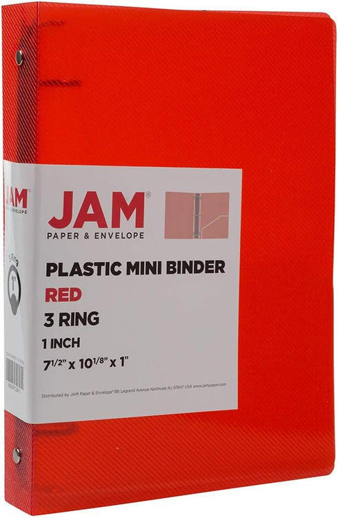 JAM PAPER Plastic 1 Inch Mini Binder - Red 3 Ring Binder - Sold Individually