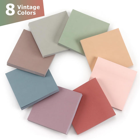 Sticky Notes 3x3 Self-Stick Notes Pads with 8 Morandi Colors, Easy to Post for Office, School, Home, 8 Pads/Pack, 70 Sheets/Pad by Osboo