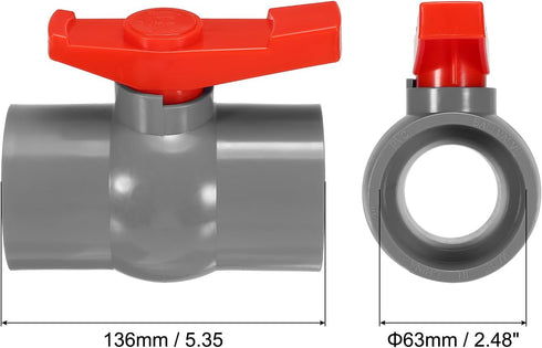 PATIKIL 63mm 2-1/2" ID PVC Ball Valve, 2 Pack Socket Type Shut-off Valve with Easy to Rotate Handle for Water Flow