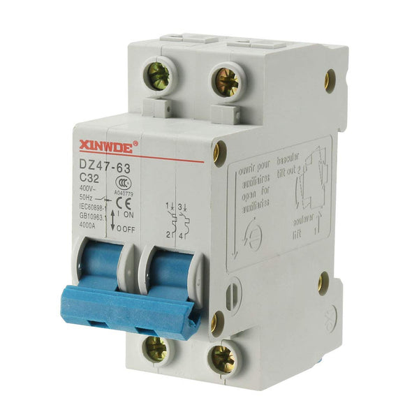 uxcell 2 Poles 32A 400V Low-voltage Miniature Circuit Breaker, DIN Rail Mount DZ47-63 C32