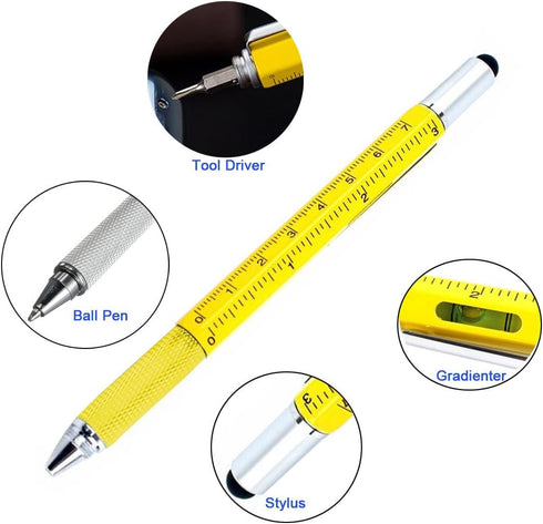 Multi-word 6 in 1 Multi Function Tool Ballpoint Pen - with Ballpoint, Ruler, Screwdriver, Flat Head, Touch-Screen Pen,