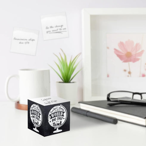 Inspirational Teacher Sticky Note Cube, 600 Sheets, 2.75" Memo Block with Educator Empowering Messages, Made in USA