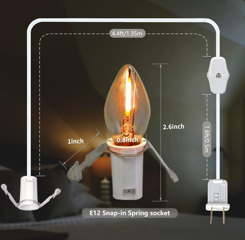 C7 2 C7 Bulb E12 KGC Accessory Cord with Led Light Candelabra-Base Socket, White Cord with On/Off Switch Plugs