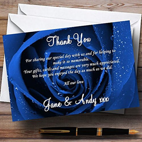 The Card Zoo Stunning Royal Blue Rose Personalized Wedding Thank You Cards