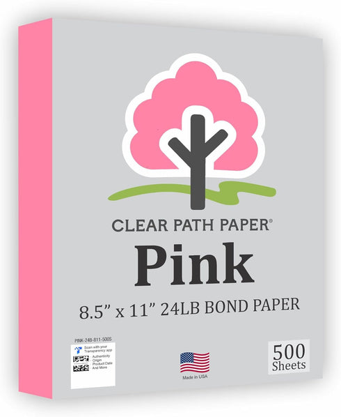 Pink Paper 8.5 x 11 inch 24Lb Bond 500 Sheets Clear Path Paper