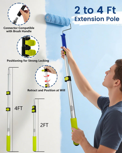 32PCS 2 4 4 inch 9 inch Paint Roller Kit with Extension Pole - to FT Pole, Paint Rollers, Paint Brushes for Walls