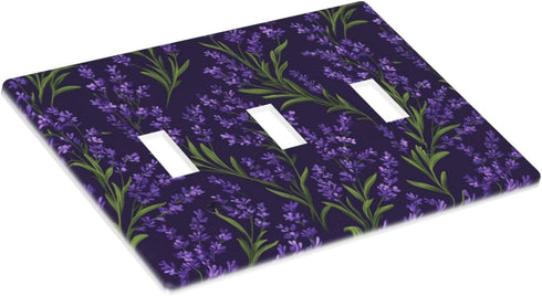 Hayyett 3 Motif Of Lavender Plants On Dark Purple Light Switch Covers Gang Triple Toggle Wall Plate Switchplate