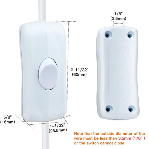2 Pcs Inline Switch, White Cord Appliance Switch, Button ON Off for Lamp, Rated 2A 250V, Replacement for LED Electrical