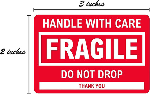 Fragile Labels / 500 Handle with Care Shipping Warning Notice Stickers, 2" x 3" Caution Do Not Drop Packing Labels