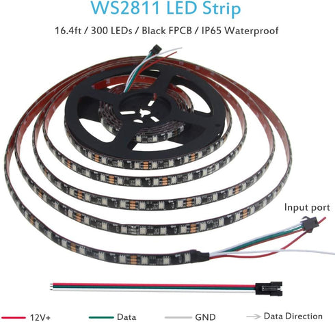 WS2811 16.4ft 300LEDs 12V Programmable IP65 3M ALITOVE RGB-IC Addressable LED Light Strip LED Strip Lights Dream Color