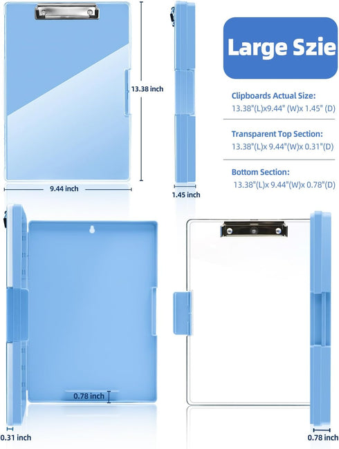 Clearview Clipboard with 2 Storage, Dry Erase 8.5x11 Heavy Duty Clipboards, Aqua Blue