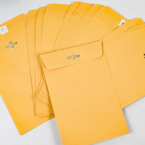 Clasp Envelopes, 6” x 9” Brown Kraft, Gummed Seal, 50 Pack, Mailing Envelopes for Home and Office