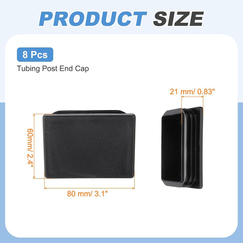3.1" 2.4" 0.8" 8Pcs PATIKIL x x Rectangle Plastic Plug Tubing End Caps, Rectangular Tube Plug Square Tubing Post End