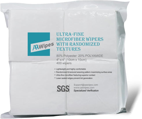 AAwipes Cleanroom Microfiber Wipes Mixed Weave Superfine 4" X4 (400 Counts/Bags, 144F)