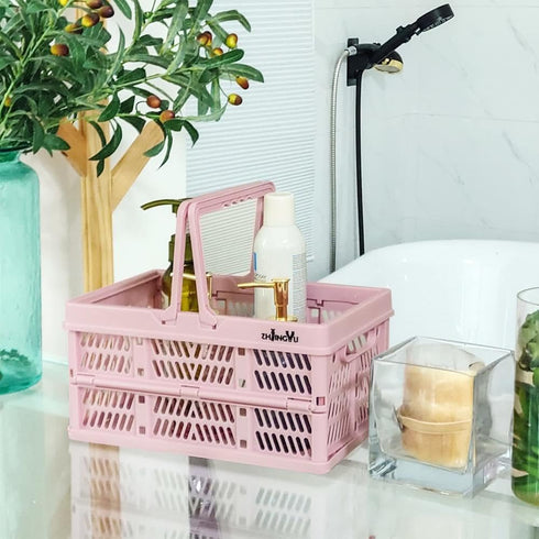organizing,14.96" x9.84"x 7.87" basket,20L Pink crates for storage,plastic baskets for collapsible shopping foldable