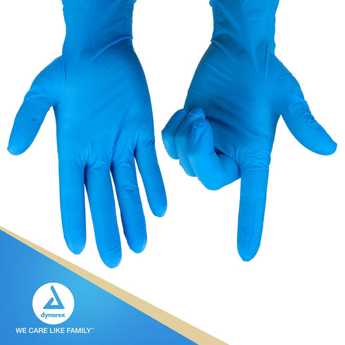 Dynarex Safe-Touch Disposable Nitrile Exam Gloves, Powder-Free, Blue, Small, 1 Box of 100